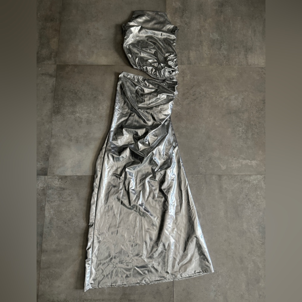 Metallic Pu High Neck Cut Out Maxi Dress | 6 - Picture 4 of 7